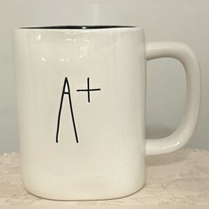 White ‘A+’ Rae Dunn Mug With Black Inside